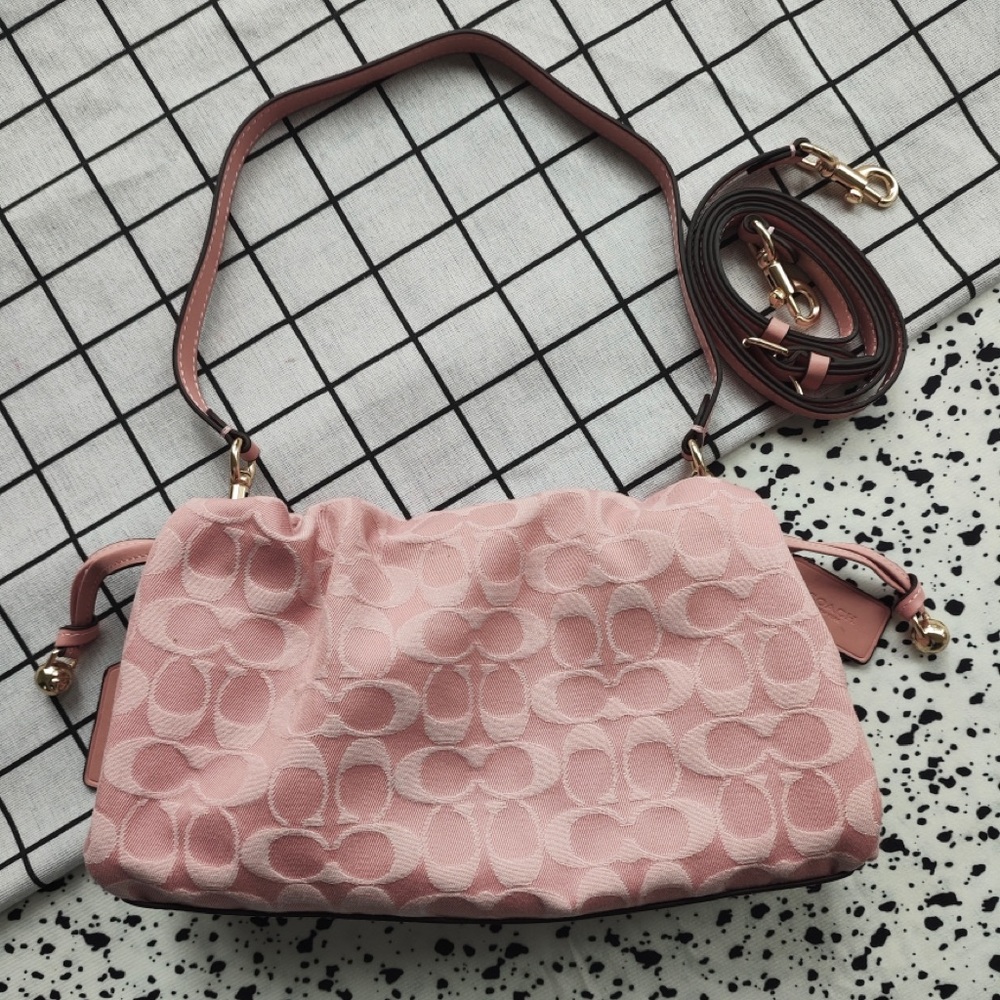 Coach Pink Signature Jacquard Drawstring Shoulder Bag - Picture 2 of 7
